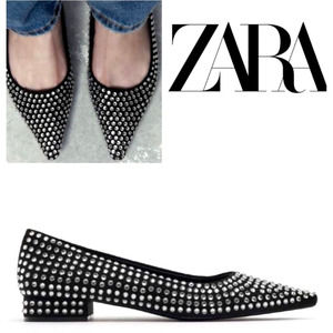 Zara Crystal Ballet Flats in Black Size EU 39 / US 8
